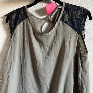 Beautiful business casual top. Green with black lace. Soft material